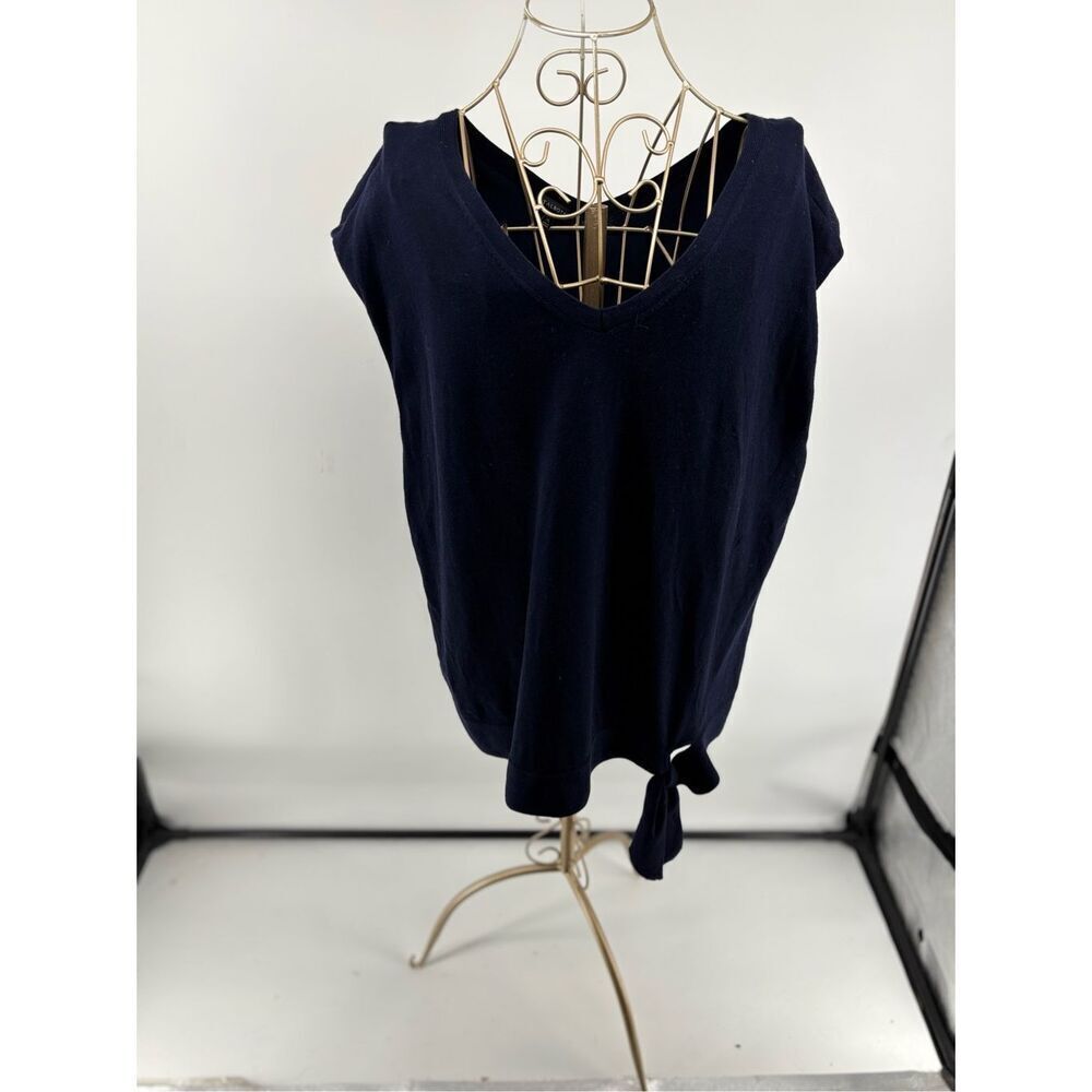 Talbots Navy Blue Short Sleeve Side Tie Knit Top Size XL V-Neck - Picture 4 of 10